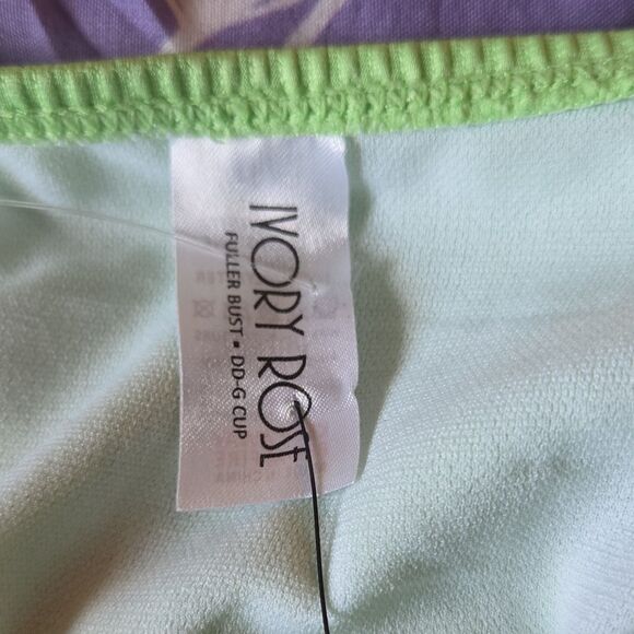 NWT Ivory Rose Ruched Neon Green Bikini Bottom Women's Size 14 Solid Swim - Picture 2 of 3